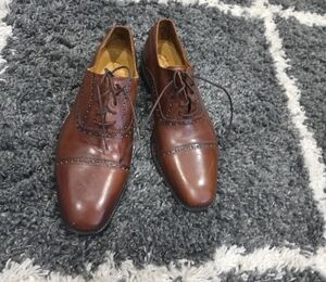 Cole Haan Men's Brown Leather Cap-Toe Derbys with Brogue Detail Size 9.5